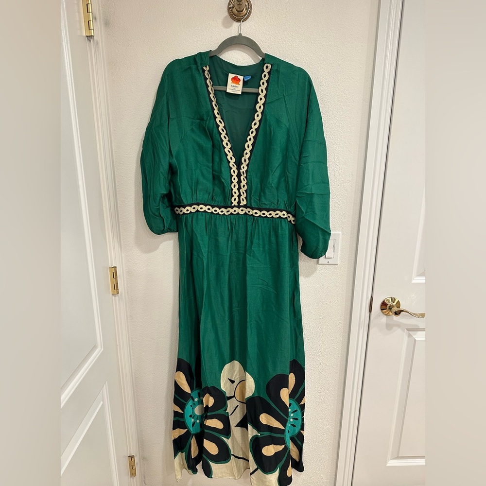 FARM Rio Green and Black Floral Maxi Dress